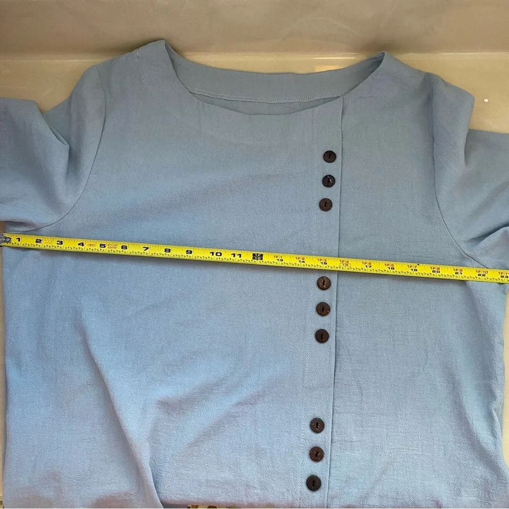 NWT light blue cotton wide leg flowy pants and blouse set with button detail - Picture 5 of 7